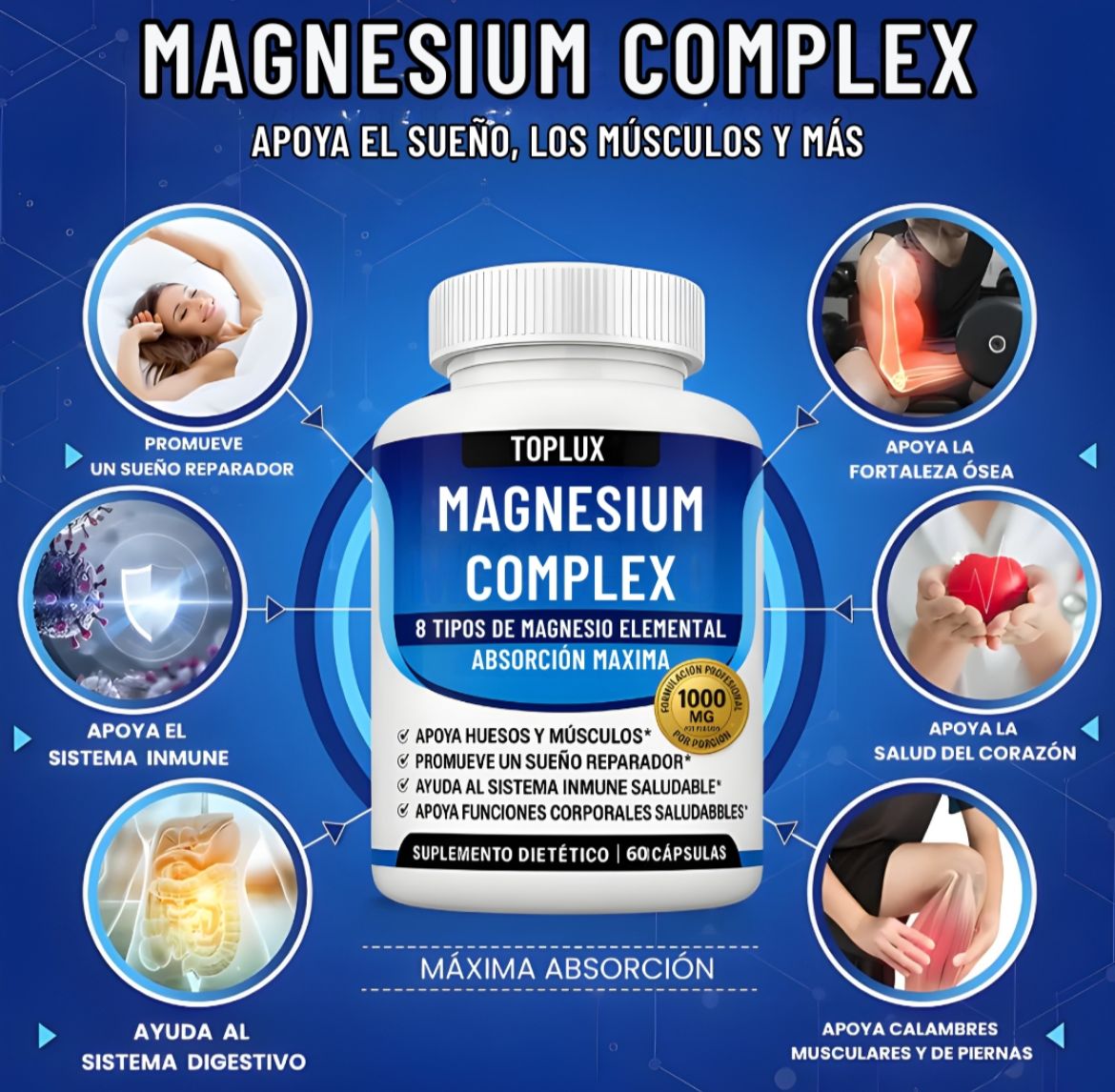 MAGNESIO COMPLEX 1000 mg 90 capsulas(ORIGINAL-ENERGIA-DESCANSO-RECUPERACION).