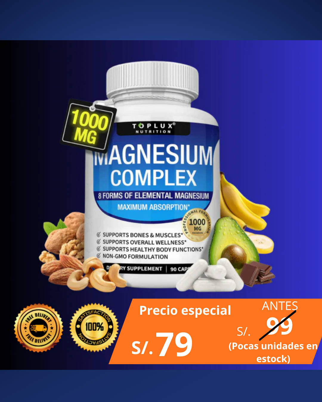 MAGNESIO COMPLEX 1000 mg 90 capsulas(ORIGINAL-ENERGIA-DESCANSO-RECUPERACION).